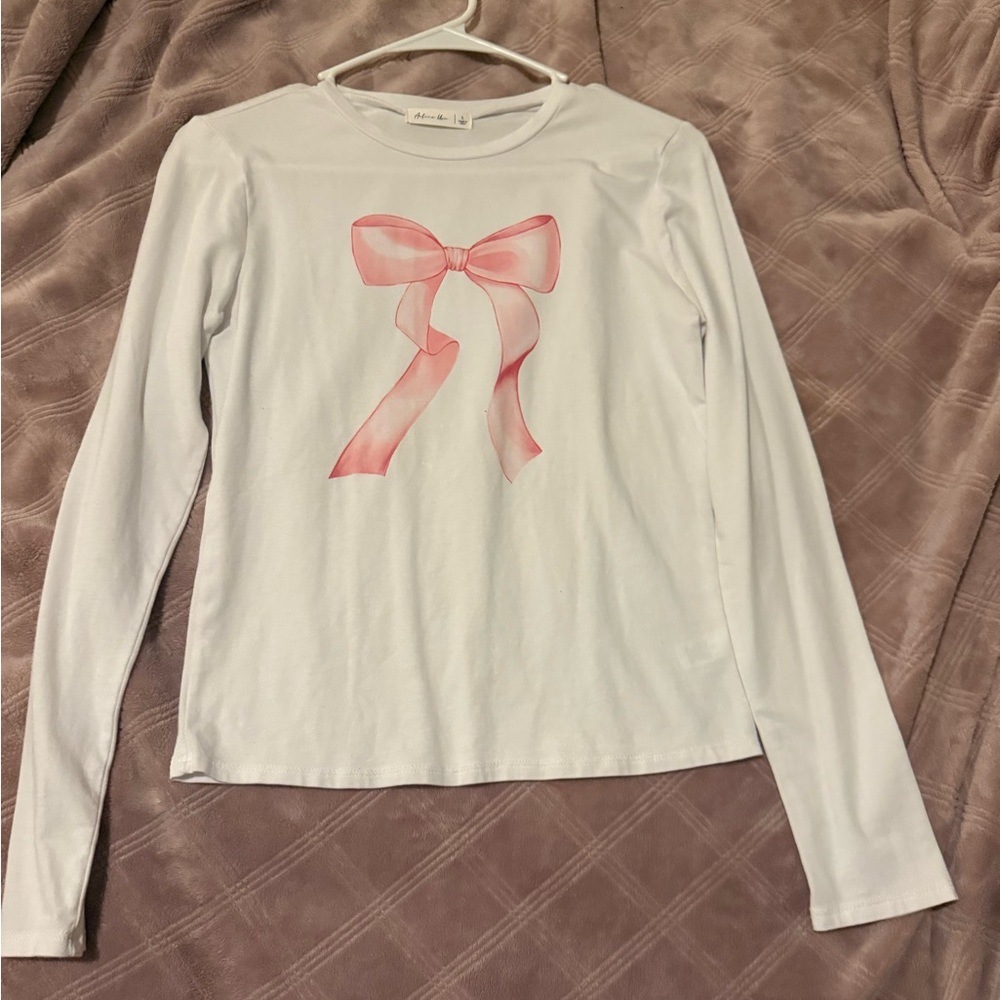 Active USA White Long Sleeve Tee with Pink Ribbon
